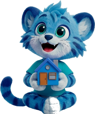 Tiko, la mascota de SUhabit, sosteniendo una casa